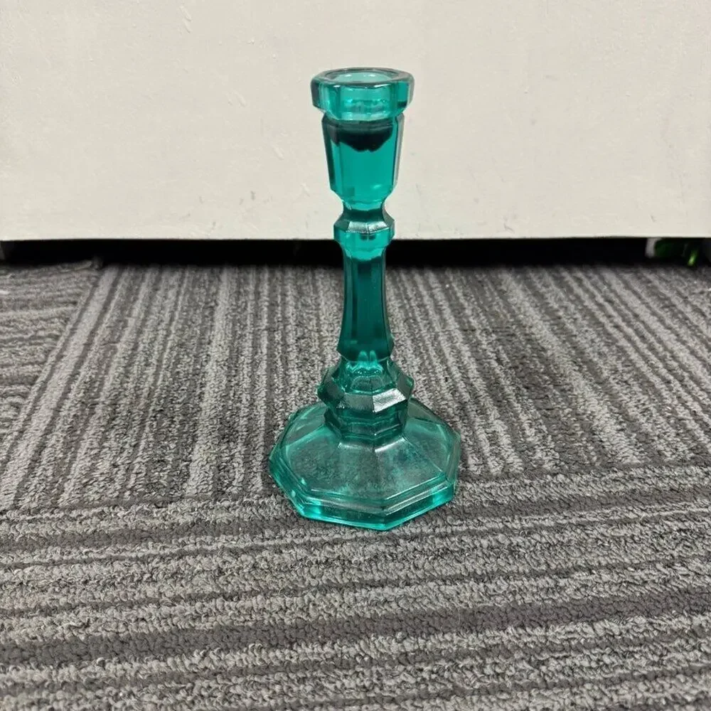 Vintage Teal Turquoise Glass Candlestick Holder | Coastal Beach Vibe | Taper